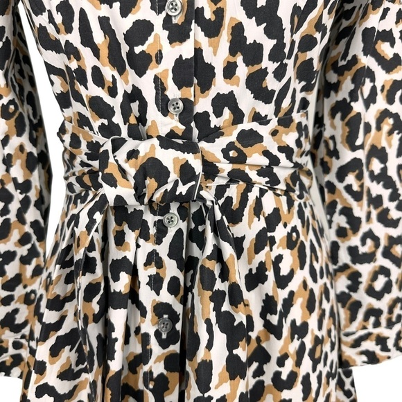 J. Crew leopard print tie-waist shirt dress pockets long sleeve buttons collar 2 - Picture 7 of 16